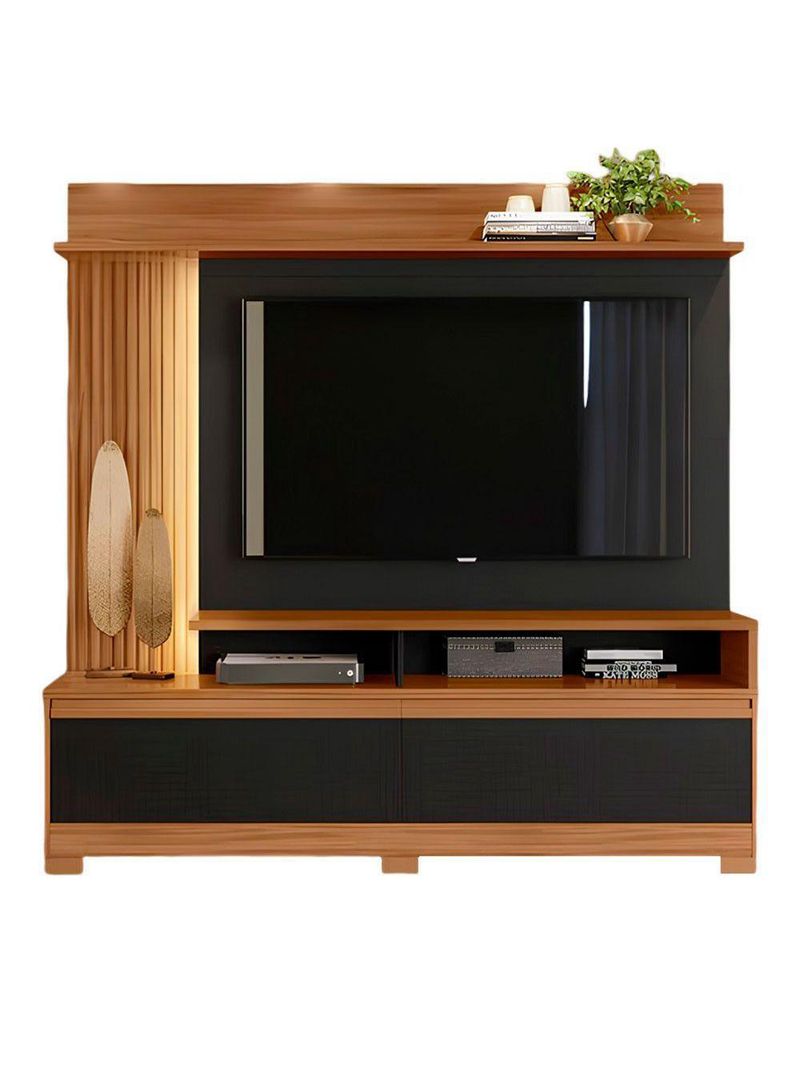 Home Nt1295 183cm Para Até 60" Com Detalhe Ripado E Pés Notável Freijó Trend Com Preto Tx