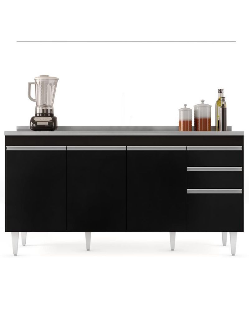 Balcão Gabinete com Pia Inox 160cm Arkansas Preto - Lumil