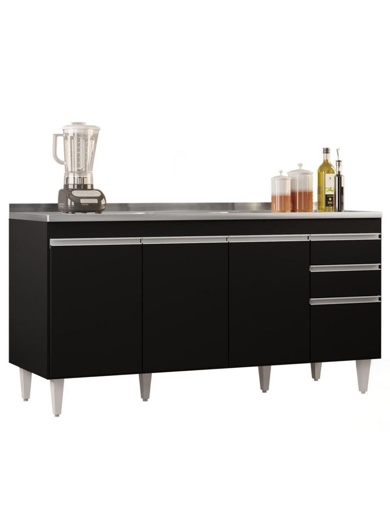 Balcão Gabinete com Pia Inox 160cm Arkansas Preto - Lumil