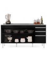 Balcão Gabinete com Pia Inox 160cm Arkansas Preto - Lumil