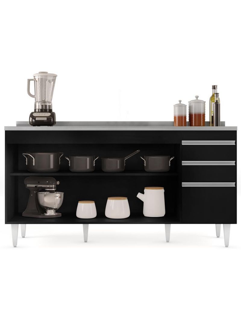 Balcão Gabinete com Pia Inox 160cm Arkansas Preto - Lumil