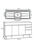 Balcão Gabinete com Pia Inox 160cm Arkansas Preto - Lumil