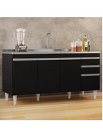 Balcão Gabinete com Pia Inox 160cm Arkansas Preto - Lumil