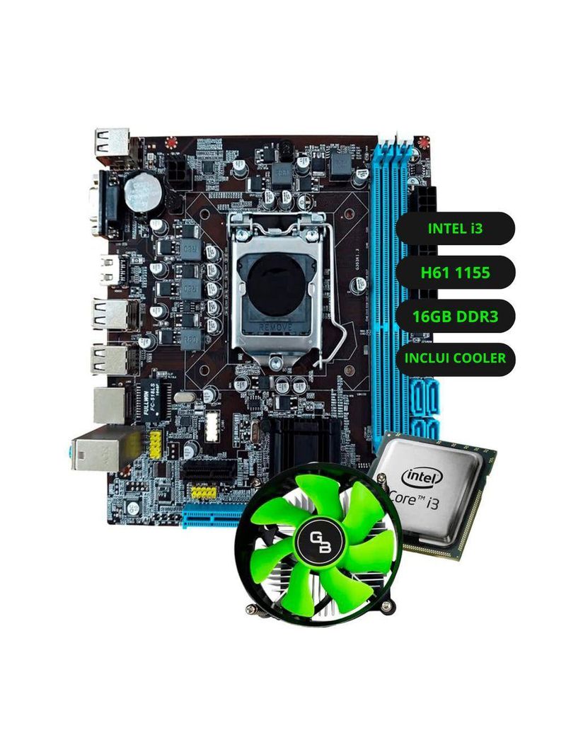 Kit Upgrade Intel Core i3 Placa Mãe H61  RAM 16GB DDR3