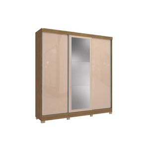 Guarda-roupa Casal Kappesberg 3 Portas Reversiveis De Correr 3 Espelhos 4 Gavetas Nogueira/Macadâmia