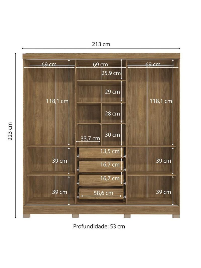 Guarda-roupa Casal  3 Por Reversiveis De Correr 3 Esp 4 Gav
