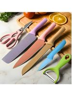 Conjunto De Facas 6 Peças Aço Inoxidável Colorido Cozinha