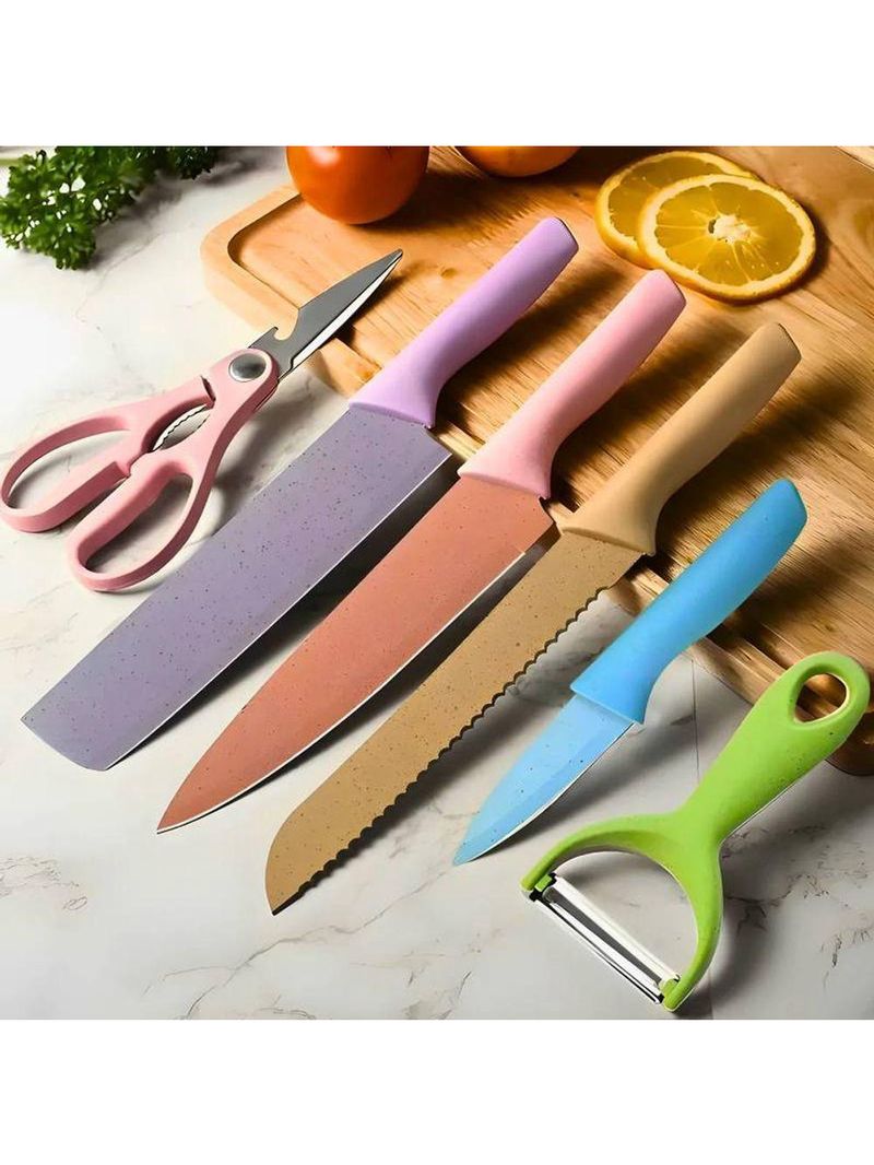 Conjunto De Facas 6 Peças Aço Inoxidável Colorido Cozinha