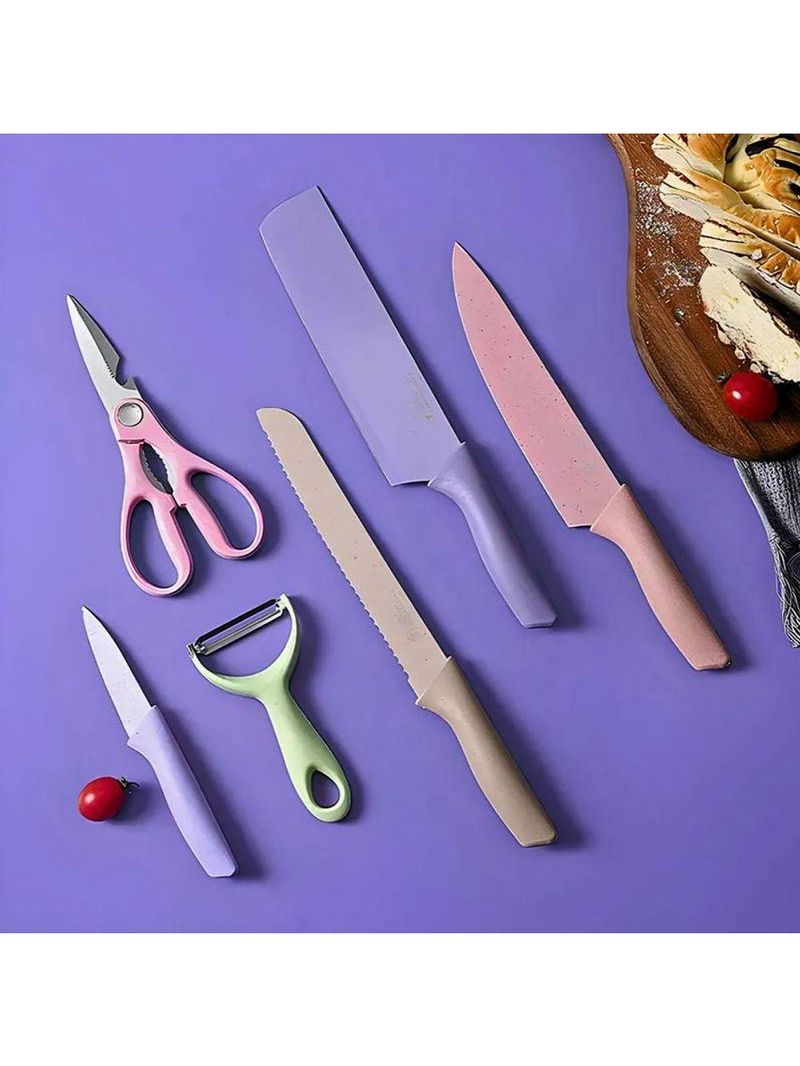 Conjunto De Facas 6 Peças Aço Inoxidável Colorido Cozinha