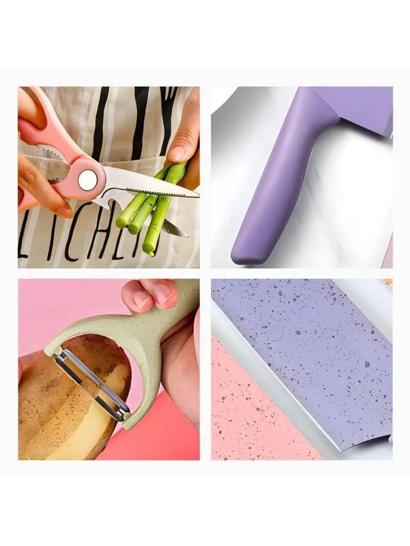 Conjunto De Facas 6 Peças Aço Inoxidável Colorido Cozinha