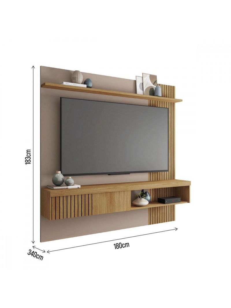 Painel Para Tv Até 65 Polegadas 1,80m Jade Caemmun Fendi/buriti Ripado