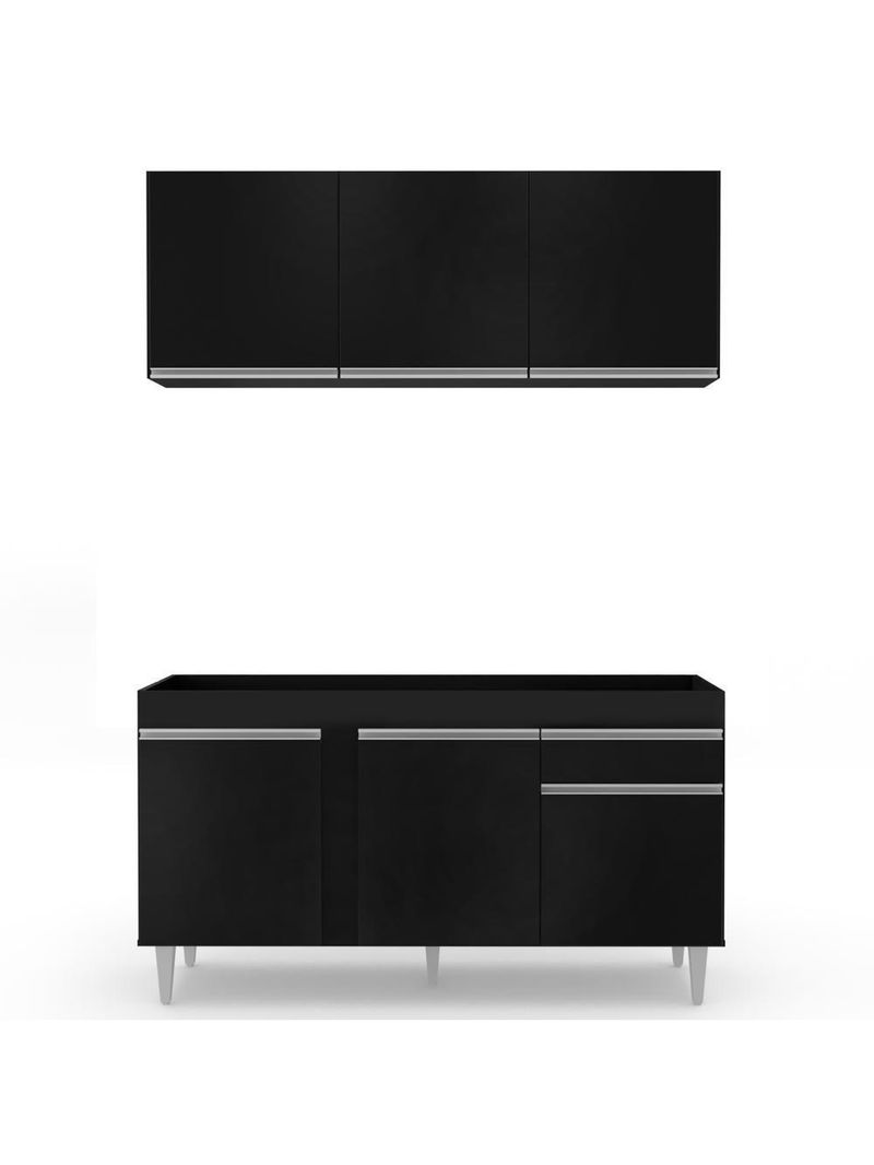 Armário Aéreo Argélia e Balcão para Pia 150cm Dakota Preto - Lumil Móveis