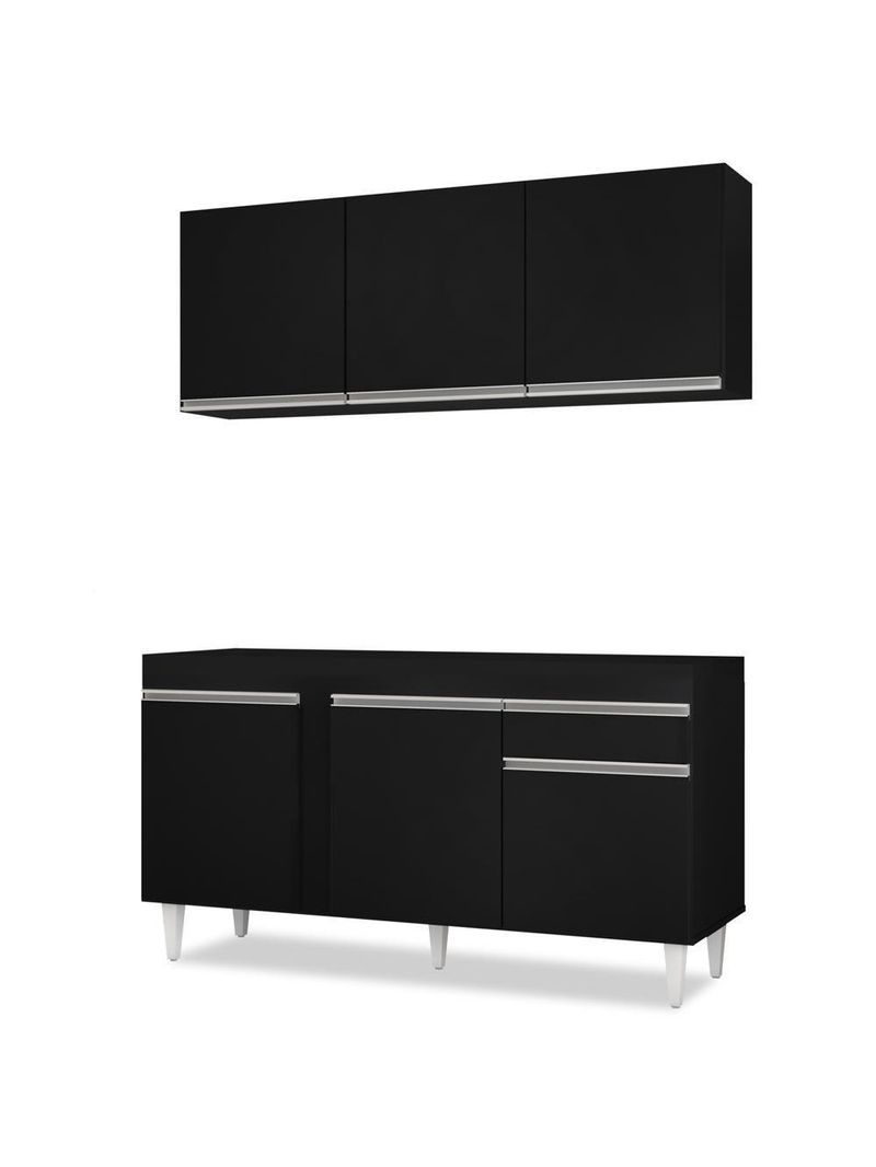 Armário Aéreo Argélia e Balcão para Pia 150cm Dakota Preto - Lumil Móveis