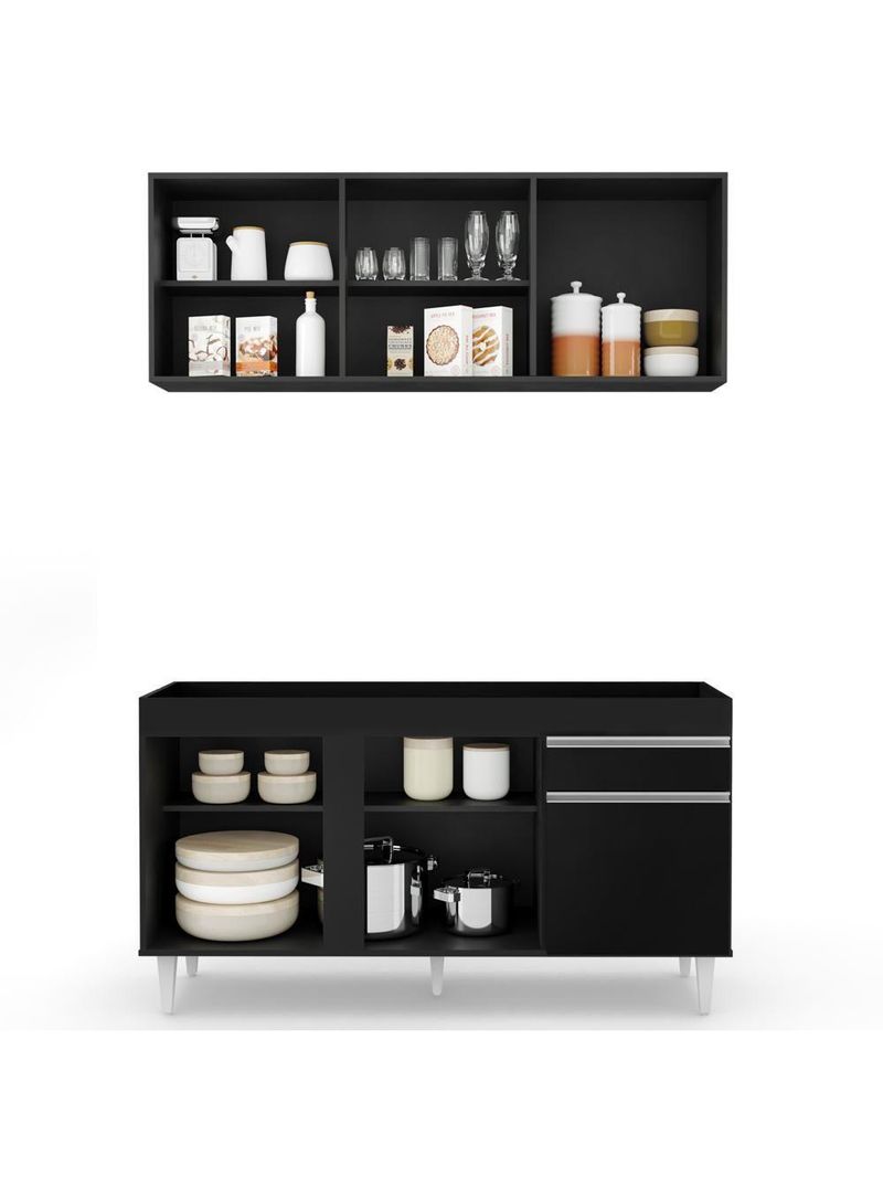 Armário Aéreo Argélia e Balcão para Pia 150cm Dakota Preto - Lumil Móveis