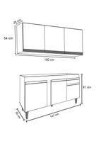 Armário Aéreo Argélia e Balcão para Pia 150cm Dakota Preto - Lumil Móveis