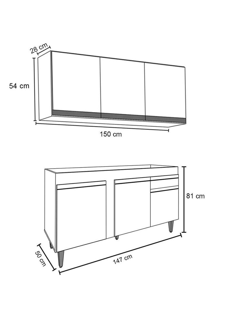 Armário Aéreo Argélia e Balcão para Pia 150cm Dakota Preto - Lumil Móveis