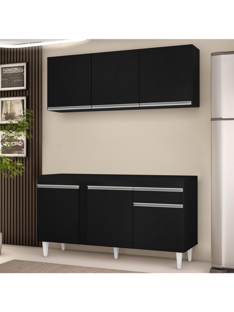 Armário Aéreo Argélia e Balcão para Pia 150cm Dakota Preto - Lumil Móveis