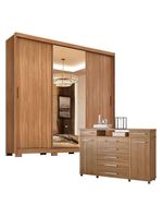 Cômoda London e Guarda Roupa Casal Dalila 32415PE Amendola Off White Flex com Pés - Demóbile