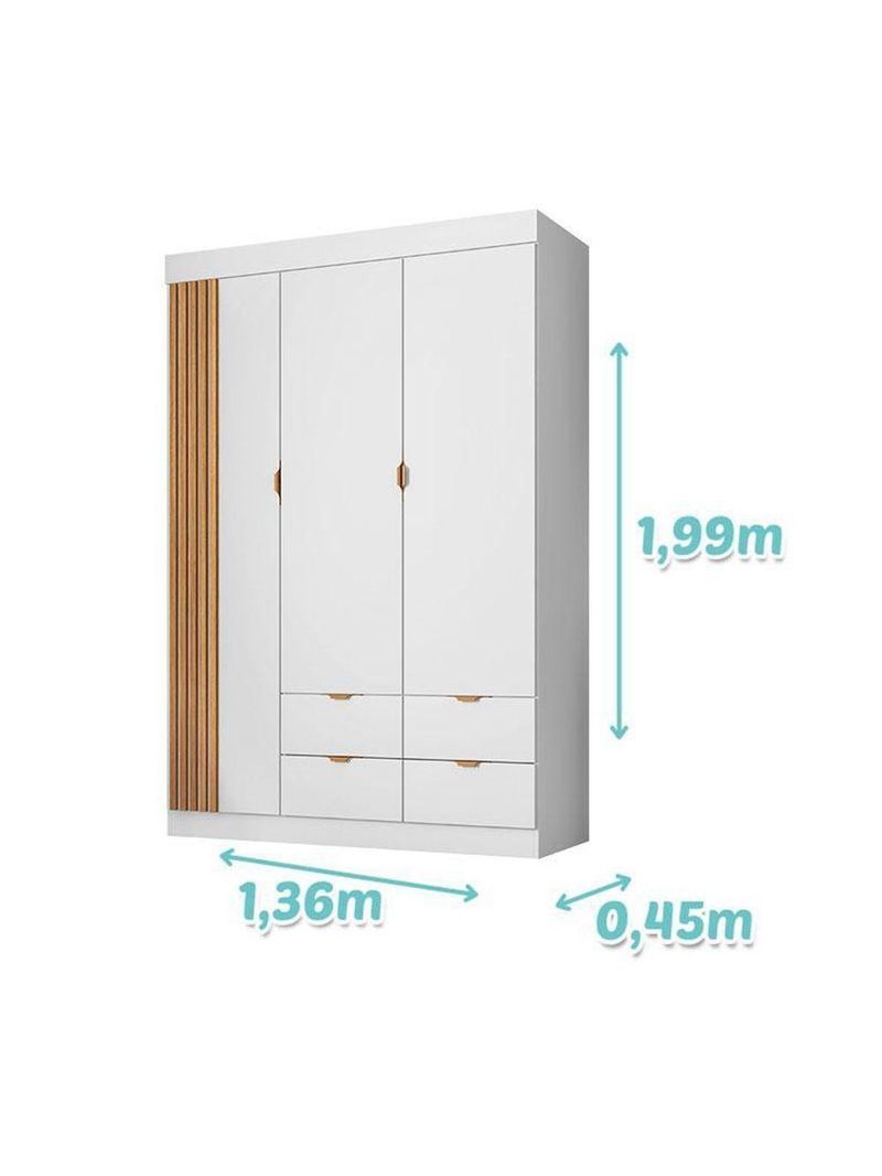 Guarda Roupa Infantil Ayla 3 Portas Branco Acetinado - Phoenix