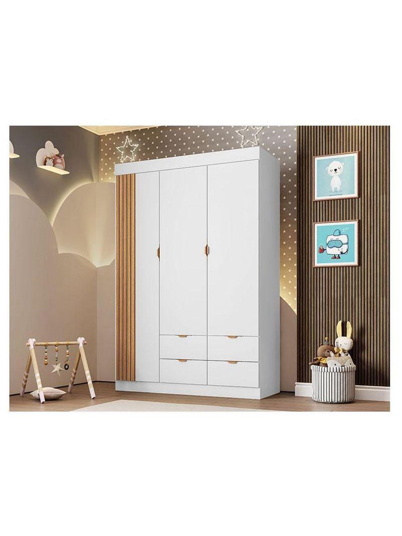 Guarda Roupa Infantil Ayla 3 Portas Branco Acetinado - Phoenix
