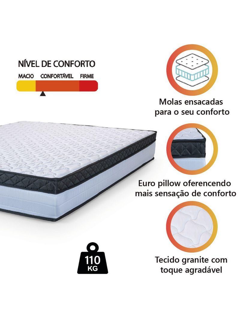 Colchão Casal Molas Ensacadas  Dunas Hellen Branco/pre