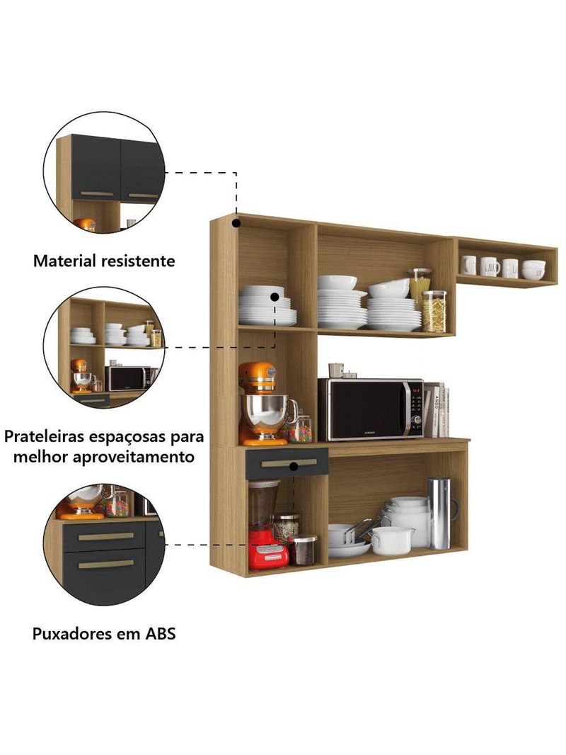 Armário de Cozinha Completa Suspenso  Freijó Aramóveis