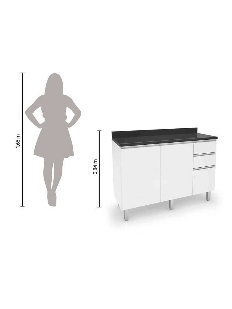 Balcão De Cozinha E Lavanderia 1,20m Top Class Branco Branco