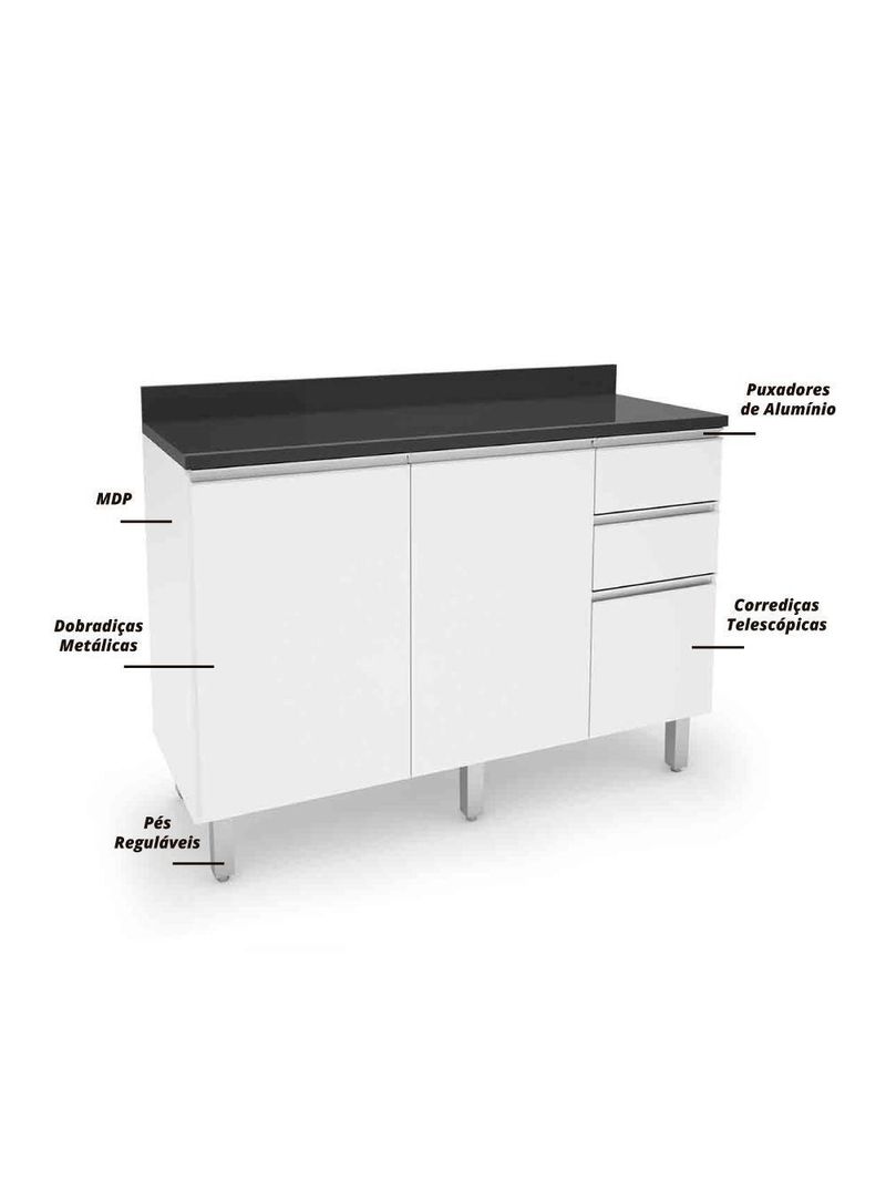 Balcão De Cozinha E Lavanderia 1,20m Top Class Branco Branco