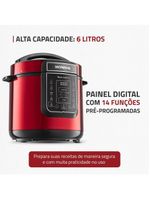 Panela de Pressão Elétrica Digital Mondial 6L Vermelho/Inox PE-60-6L-RI – 127V