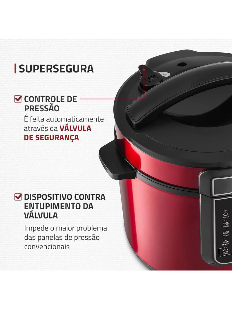Panela de Pressão Elétrica Digital Mondial 6L Vermelho/Inox PE-60-6L-RI – 127V