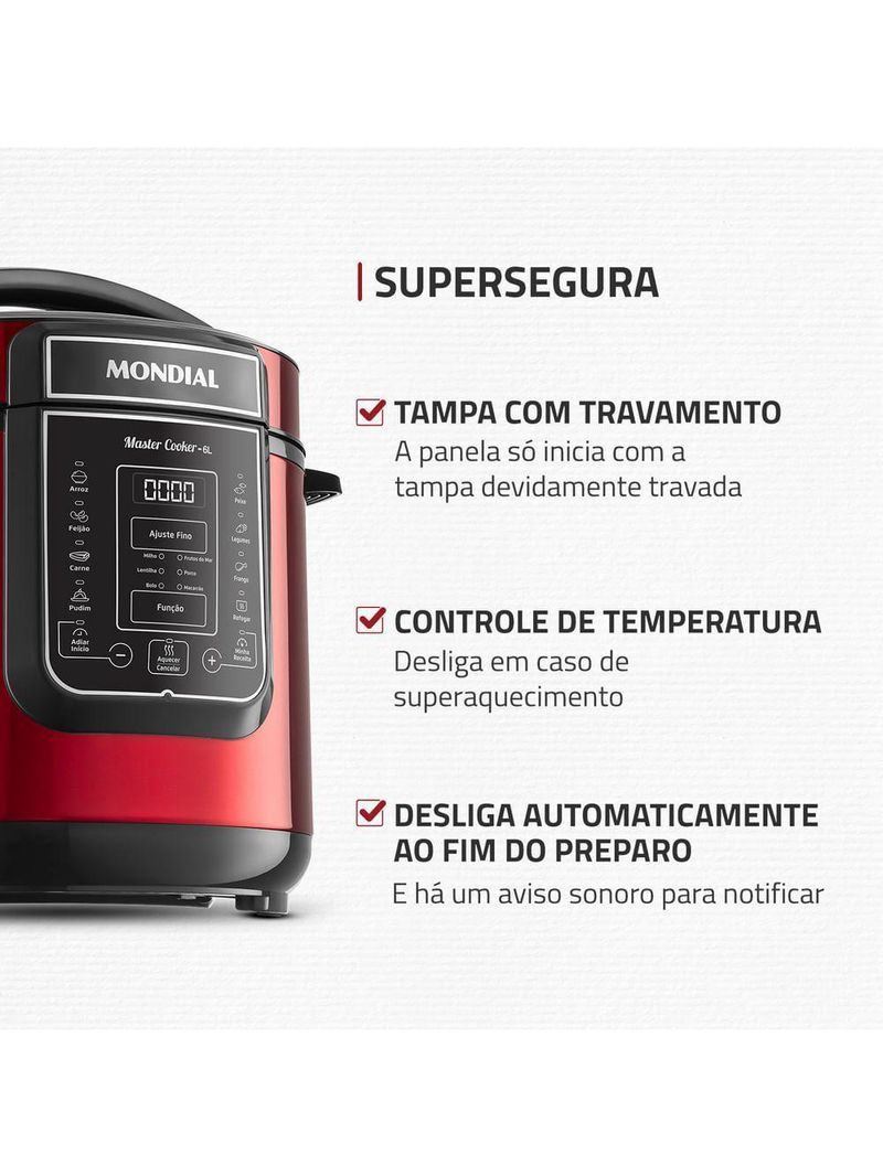 Panela de Pressão Elétrica Digital Mondial 6L Vermelho/Inox PE-60-6L-RI – 127V