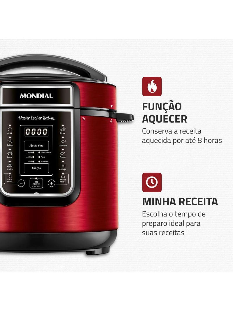 Panela de Pressão Elétrica Digital Mondial 6L Vermelho/Inox PE-60-6L-RI – 127V