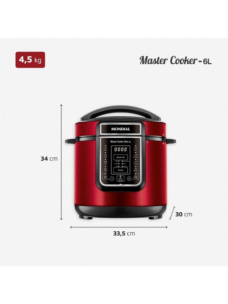Panela de Pressão Elétrica Digital Mondial 6L Vermelho/Inox PE-60-6L-RI – 127V