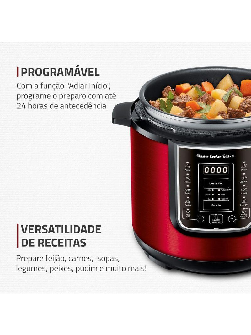 Panela de Pressão Elétrica Digital Mondial 6L Vermelho/Inox PE-60-6L-RI – 127V
