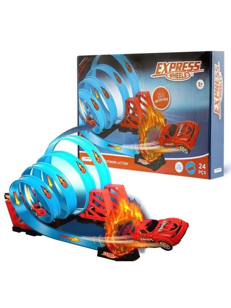 Pista De Corrida Multikids Br1019 Extreme Action Track Set 360º 24 Peças Azul
