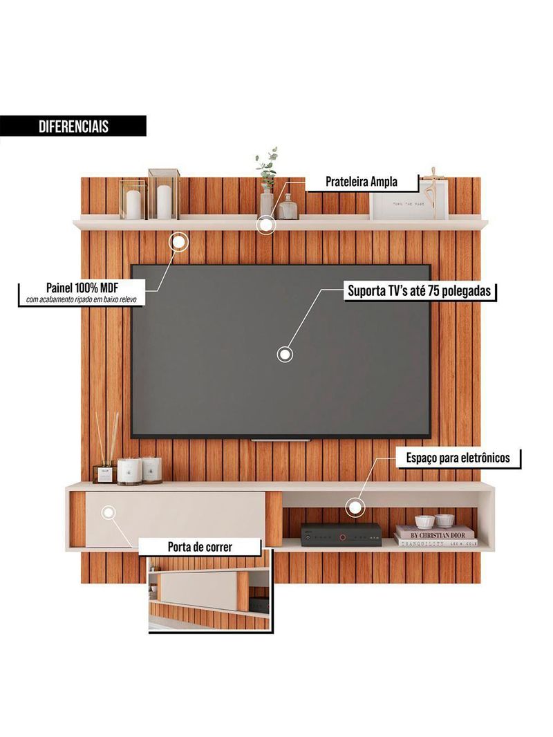 Painel Para Tv Até 65 Polegadas Sena Marrom Caemmun