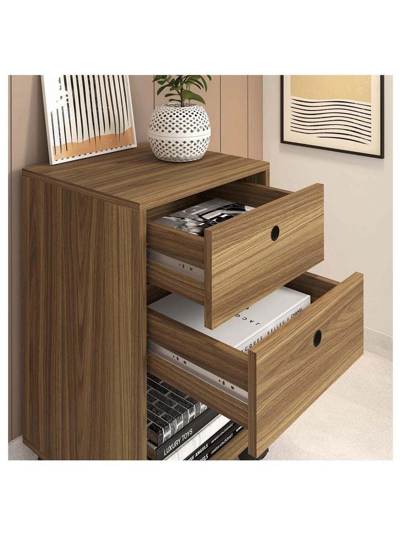 Gaveteiro Escritório 2 Gavetas Rodízios Meta Marrom Caemmun