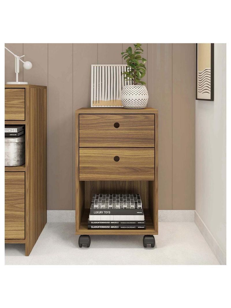 Gaveteiro Escritório 2 Gavetas Rodízios Meta Marrom Caemmun