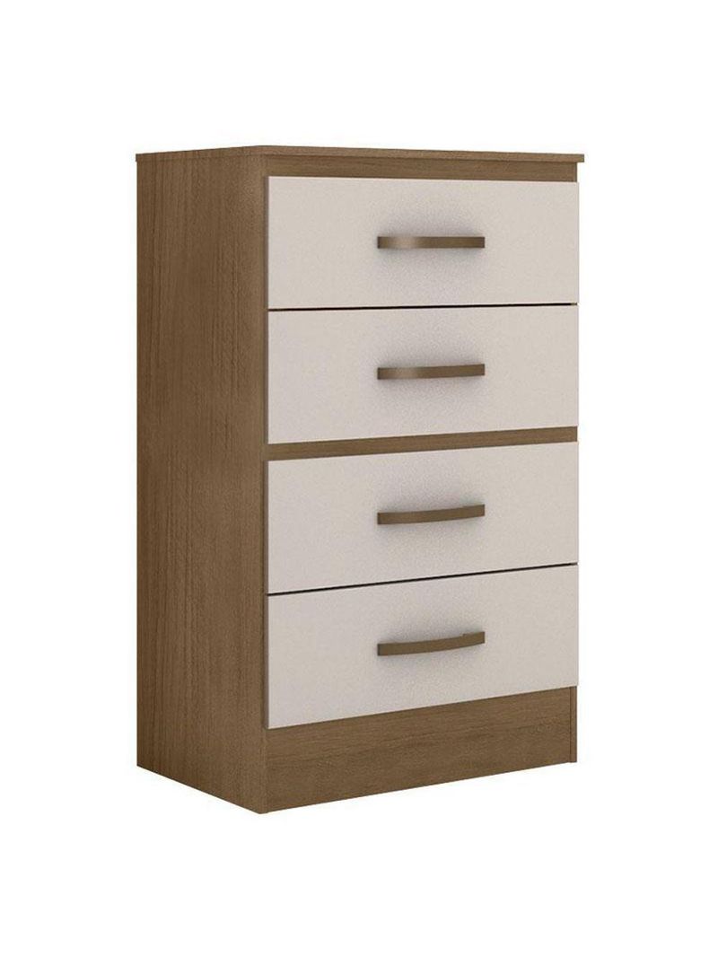 Guarda Roupa Solteiro 4 Portas e Cômoda 4 Gavetas Lite Nature Off White – Móveis Leão