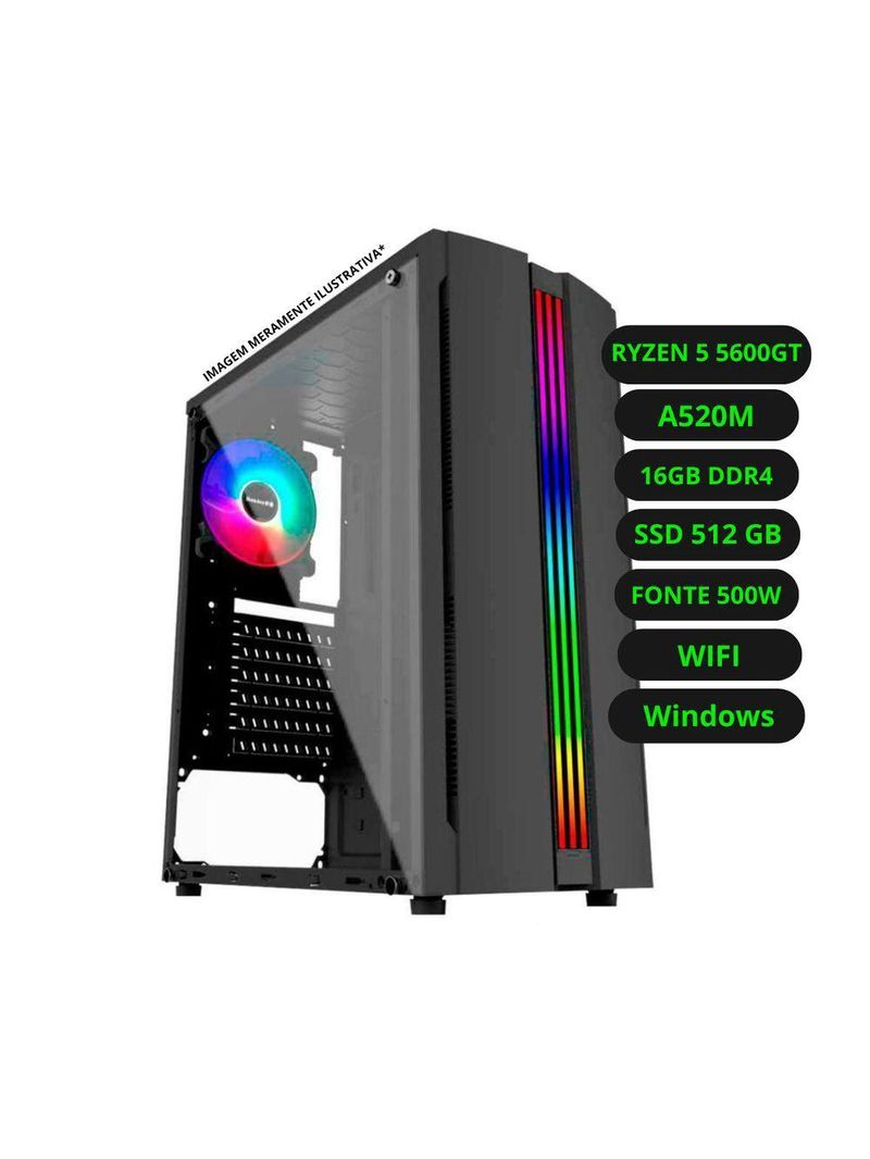 Computador Cpu Gamer Amd Ryzen 5600gt 16gb Ddr4 Ssd 512gb Fonte 500w Bivolt Windows