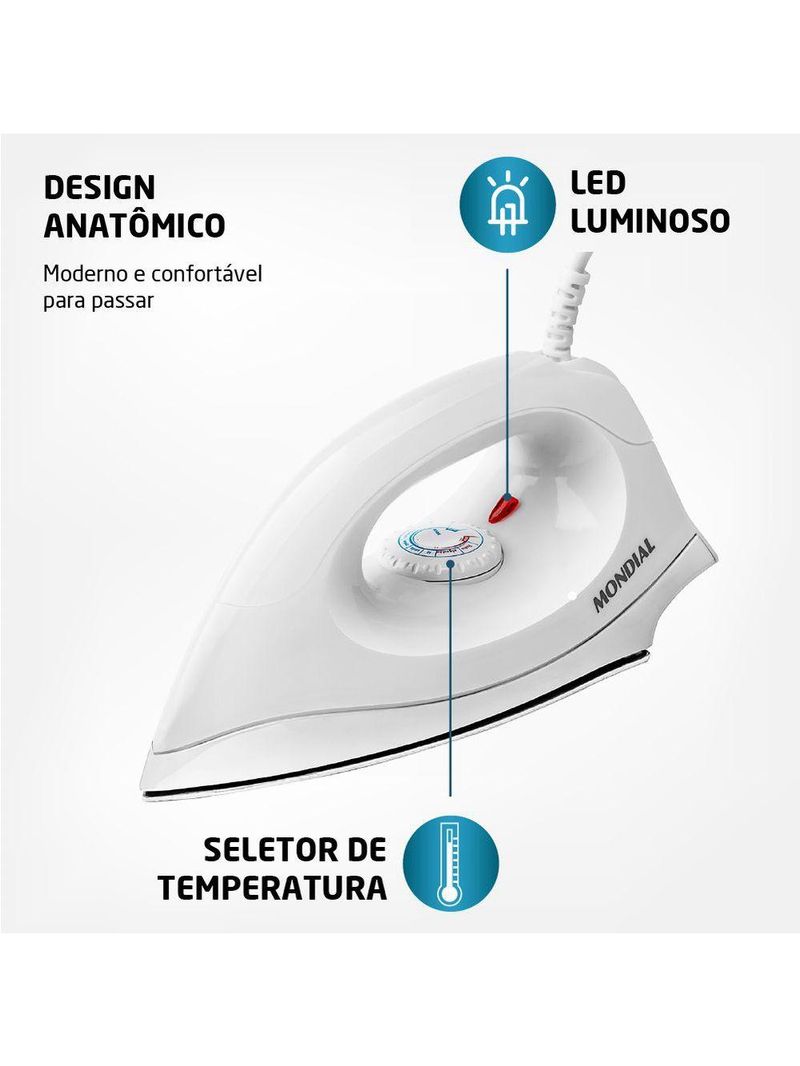 Ferro De Passar A Seco Mondial Fsn-55-w Ferro A Seco Fsn-55-w 127v/60hz