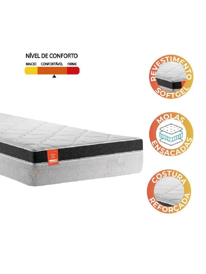 Colchão Solteiro Molas Ensacadas Real 88x188x27cm Cinza/Grafite Suporta Até 130kg por Pessoa