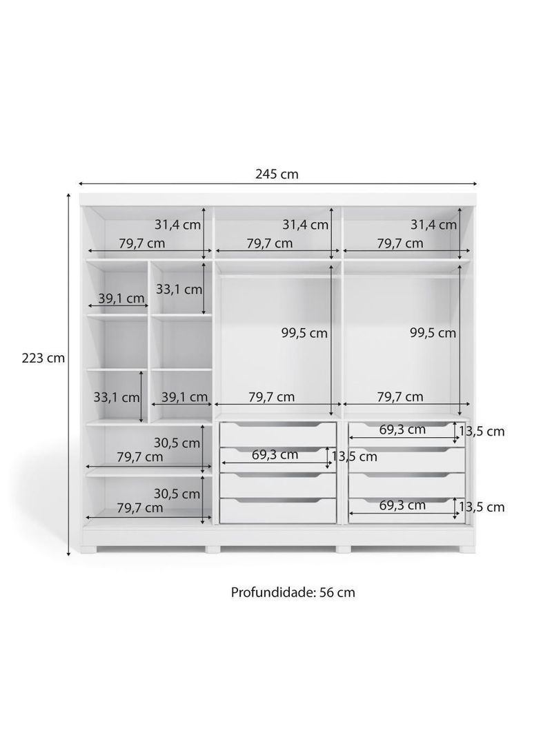 Guarda-Roupa Casal Kappesberg C/Pés 3 Portas 8 Gavetas
