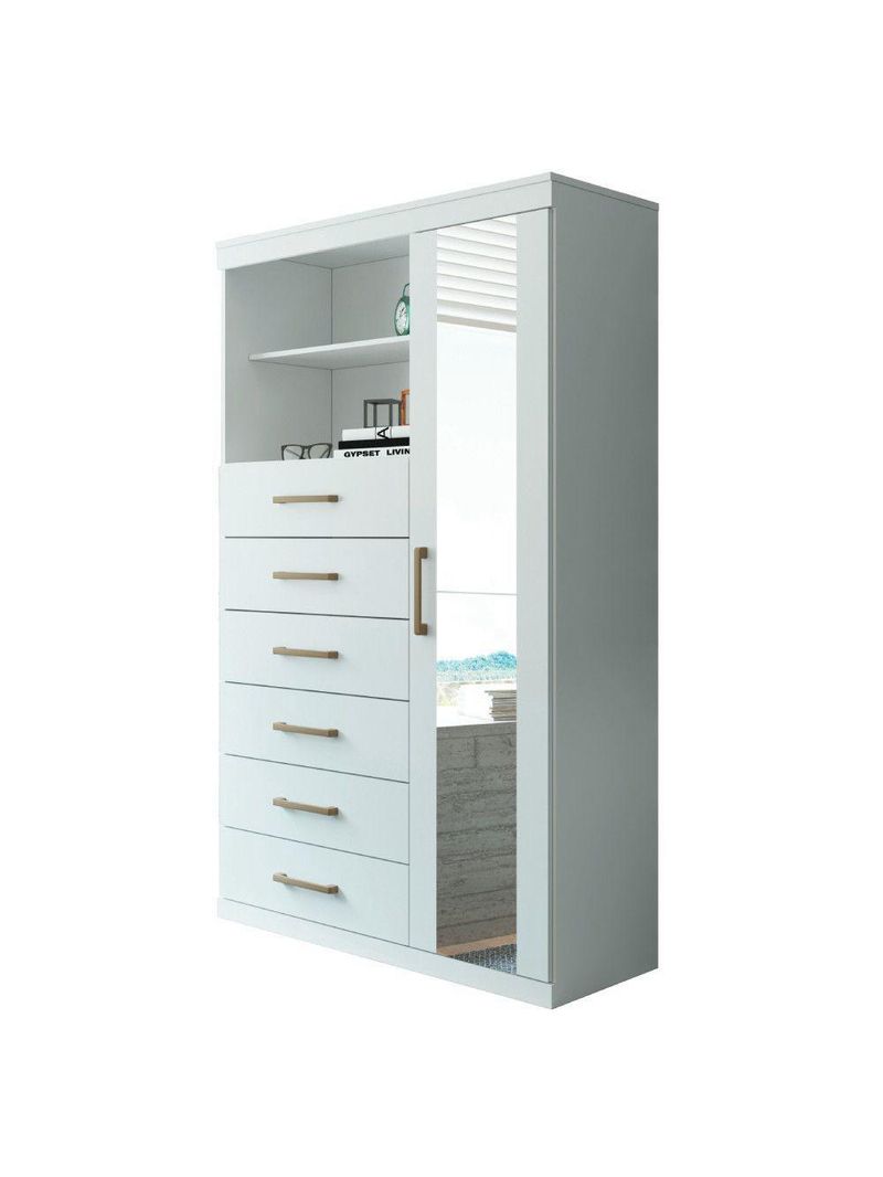 Cômoda Multiuso 1 Porta 6 Gavetas Com Espelho Marabá Santos Andirá Branco