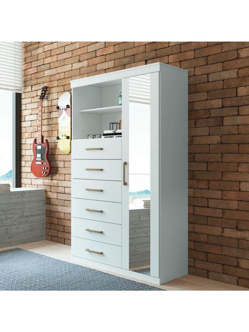 Cômoda Multiuso 1 Porta 6 Gavetas Com Espelho Marabá Santos Andirá Branco