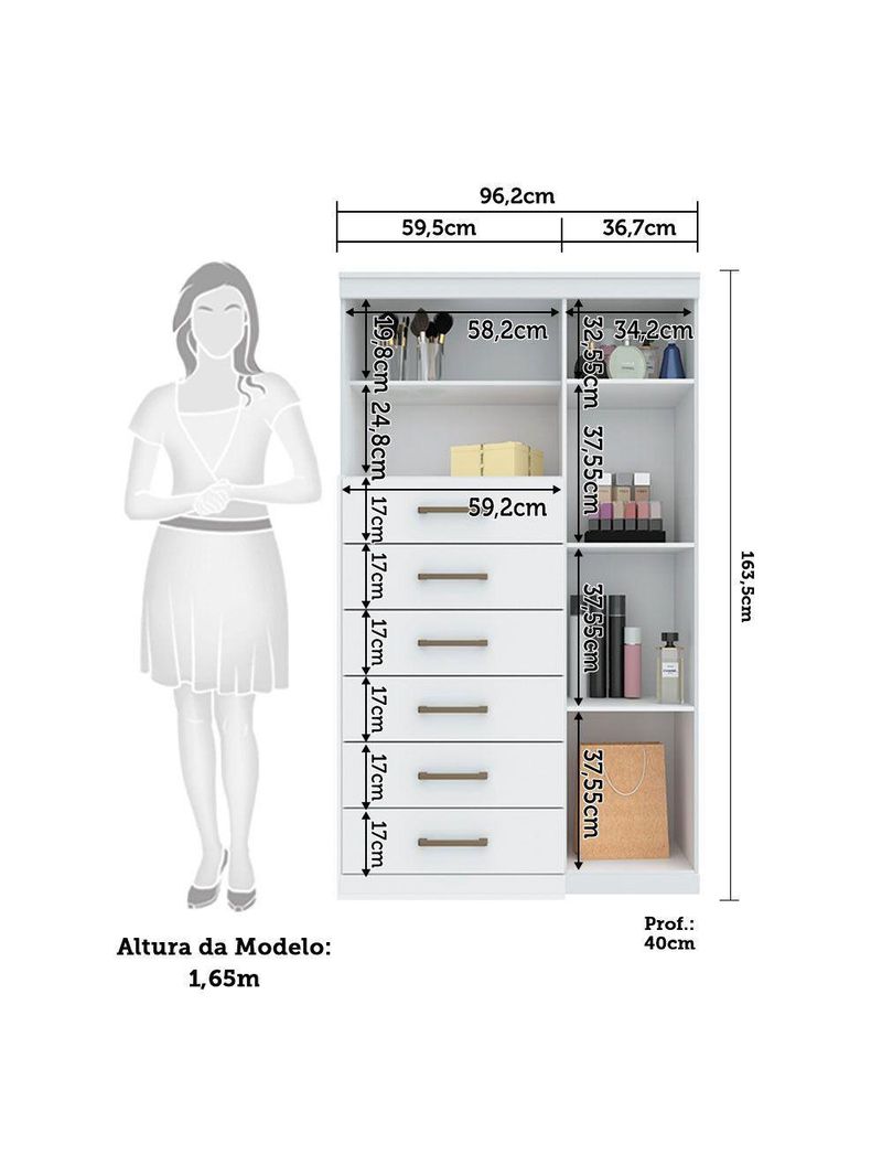 Cômoda Multiuso 1 Porta 6 Gavetas Com Espelho Marabá Santos Andirá Branco