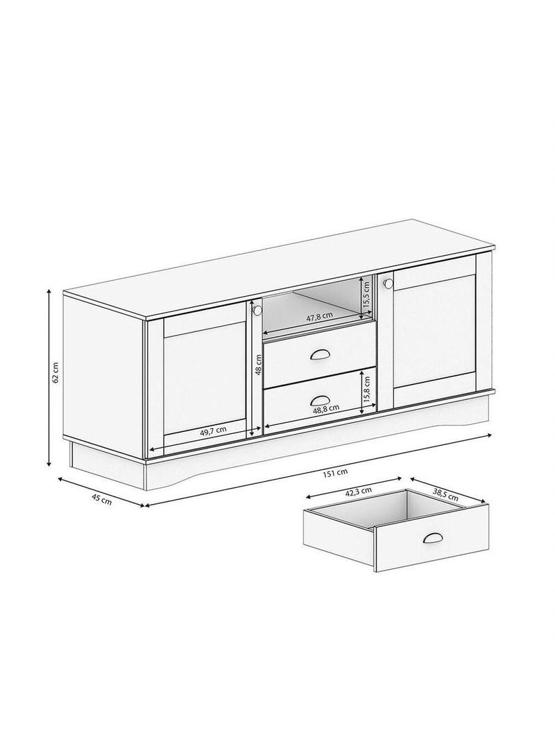 Rack Kappesberg 2 Portas 2 Gavetas Branco Carb