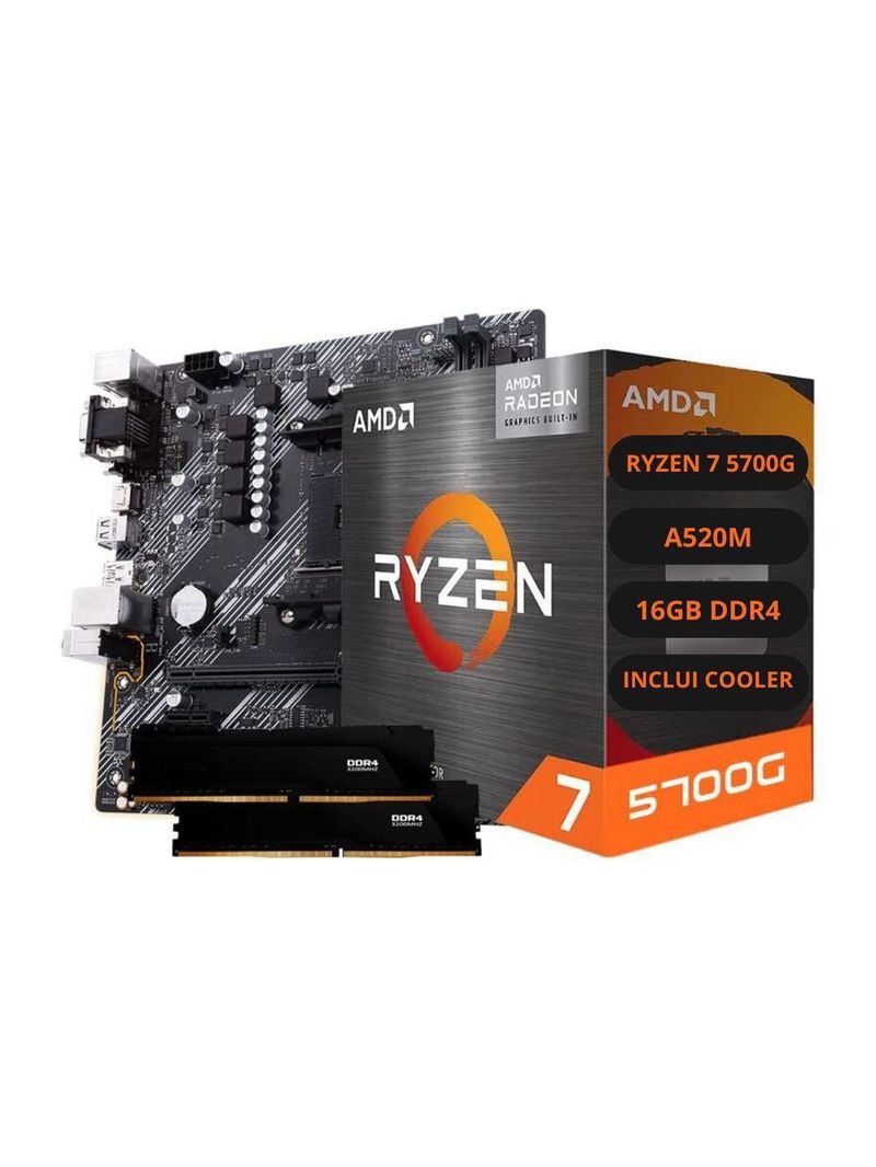 Kit Upgrade AMD Ryzen 7 5700G Vega 8 Placa Mãe A520 RAM16GB