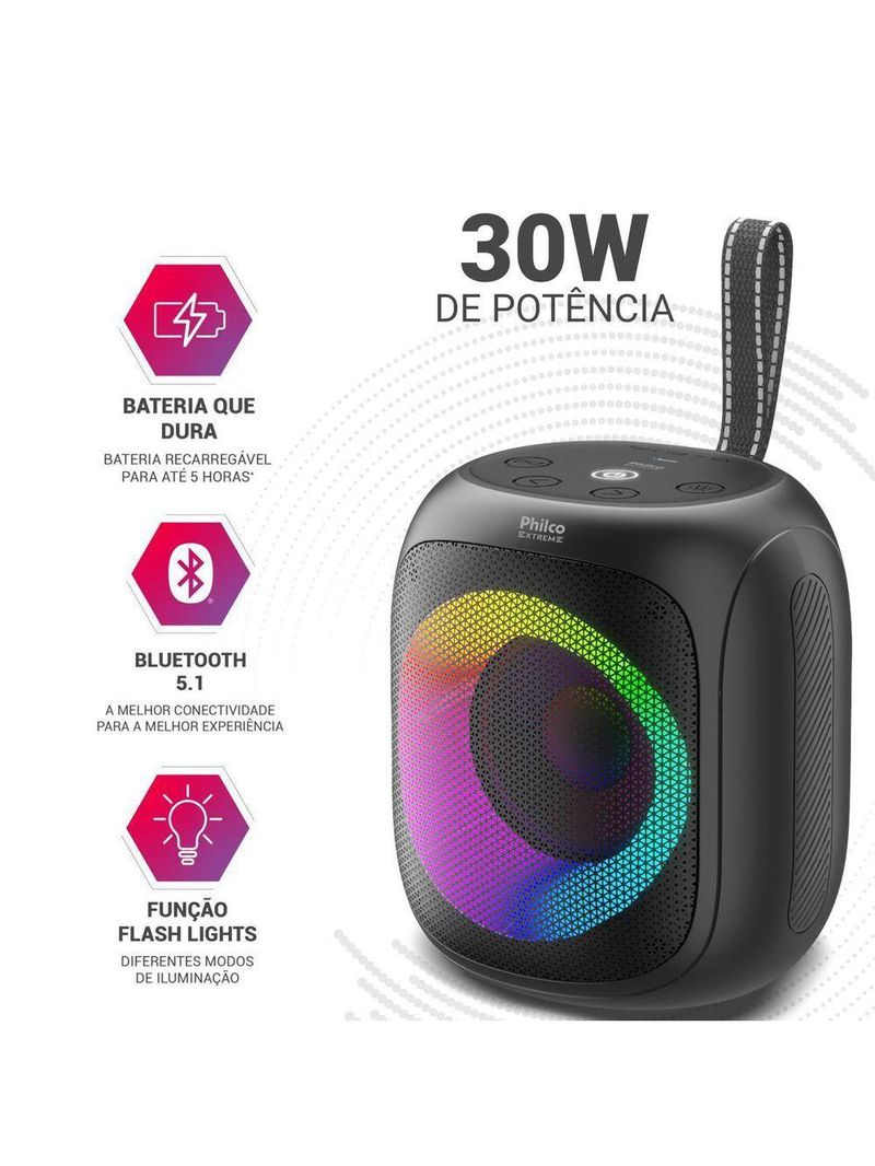 Speaker Philco PBS30 Flash Lights Bluetooth 30W Bivolt