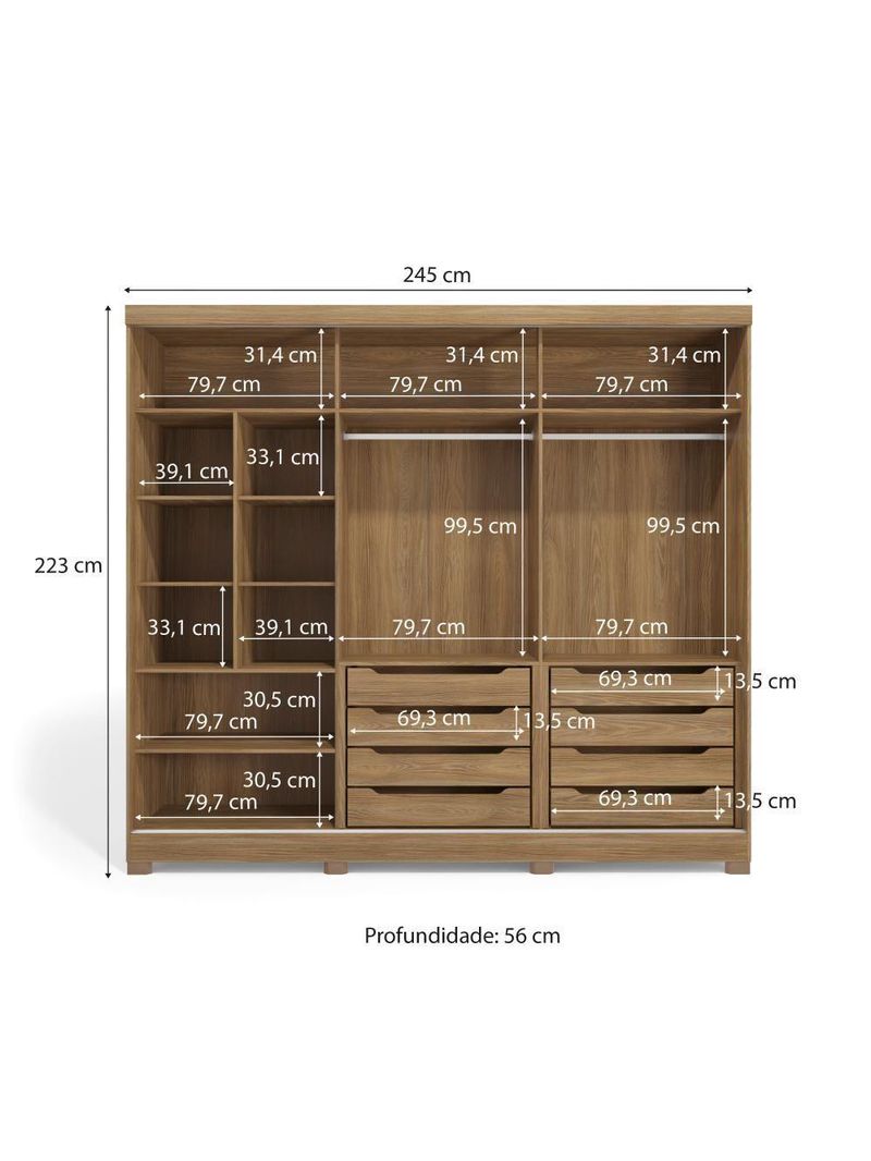 Guarda-roupa Casal Mdf Kappesberg C/pés 3 Portas 8 Gavetas